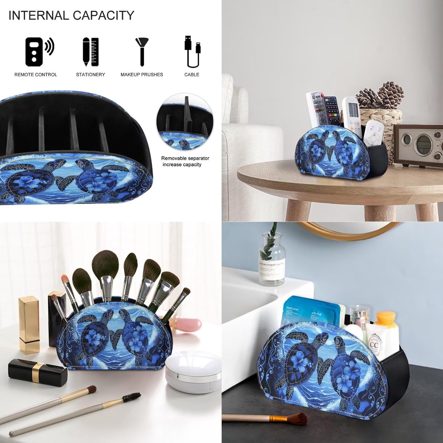 Blue Hibiscus Floral Turtle Print Office Chair Slipcover with 2 Pcs Armrest Covers Swivel Armchair Protector Cover Tissue Box Holder Remote Control Organizer, L