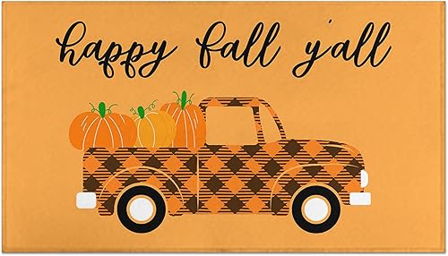 Decoración de otoño para el hogar, tapete de puerta de otoño para exteriores, tapete antideslizante de Acción de Gracias, de perfil bajo, alfombra