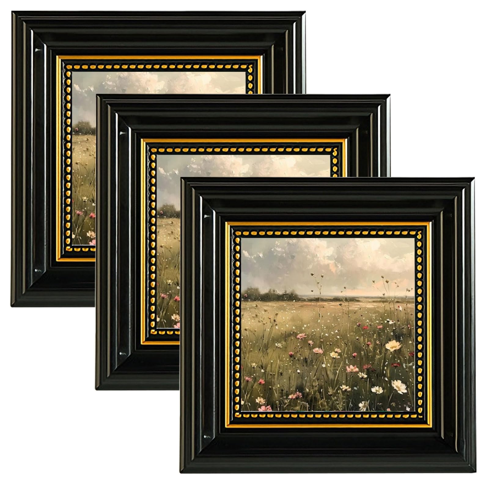 3 PCS Vintage Photo Frames Set, Retro Rustic Picture Frames with Plexiglass for Wall and Tabletop Display, Classic Gallery Photo Frame Set for Home, Office and Living Room Decor (Black, 4X4)