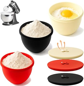 Silicone Bowl Liners for 5 Qt Tilt Head Stand Mixer, 3 Silicone Liners With Lid, Adjustable Air Hole, Dishwasher Safe, Food Grade Silicone, BPA Free, Not for Bowl Lift Models