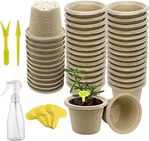 TCBWFY Paquete de 60 macetas de turba para plántulas, kit de inicio de semillas engrosadas, macetas de pulpa enrolladas para plántulas, macetas de