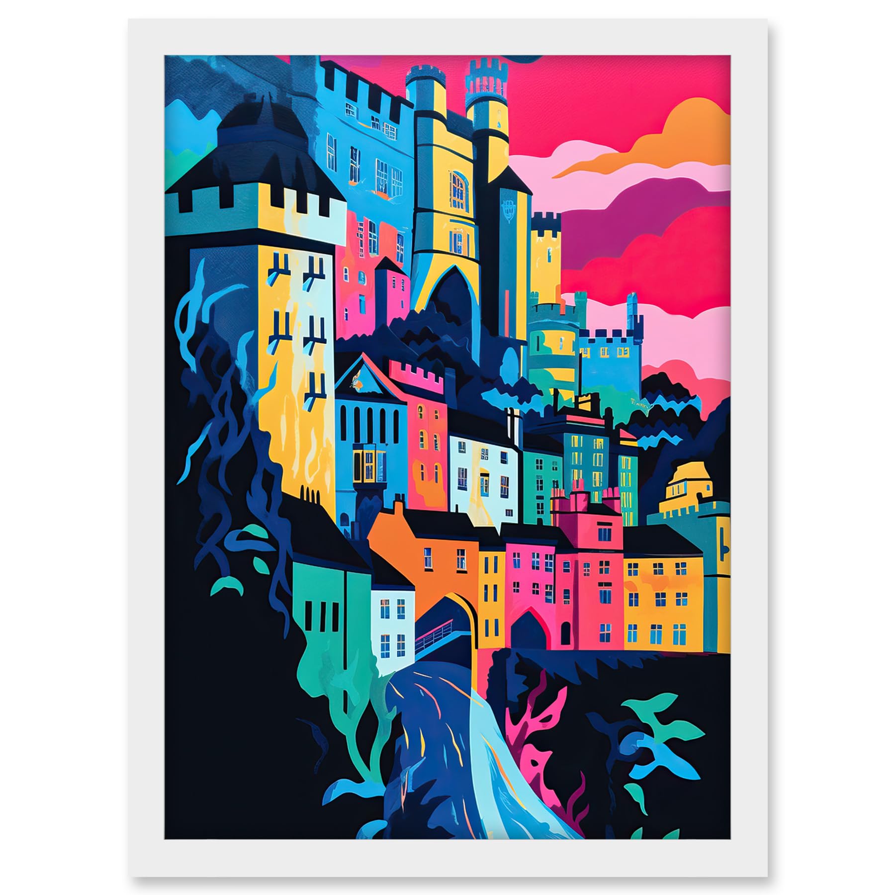 Artery8 Nottingham City Vibrant Abstract Pop Art Cityscape Artwork Framed A3 Wall Art Print