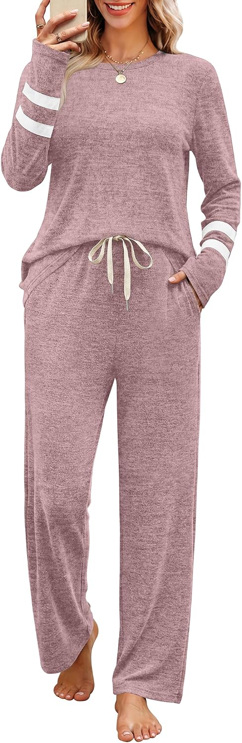 Sampeel Pajamas for Women Set 2 Piece Fall Outfits Comfy Pjs Lounge Sets image 2