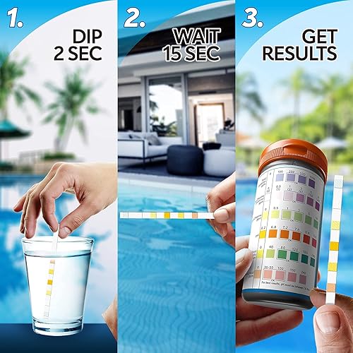 Miniatura 5 de Tiras de prueba para piscina y bañera de hidromasaje, kit de prueba de piscina de precisión 7-1 de grado médico, prueba de pH, cloro libre (bromo),