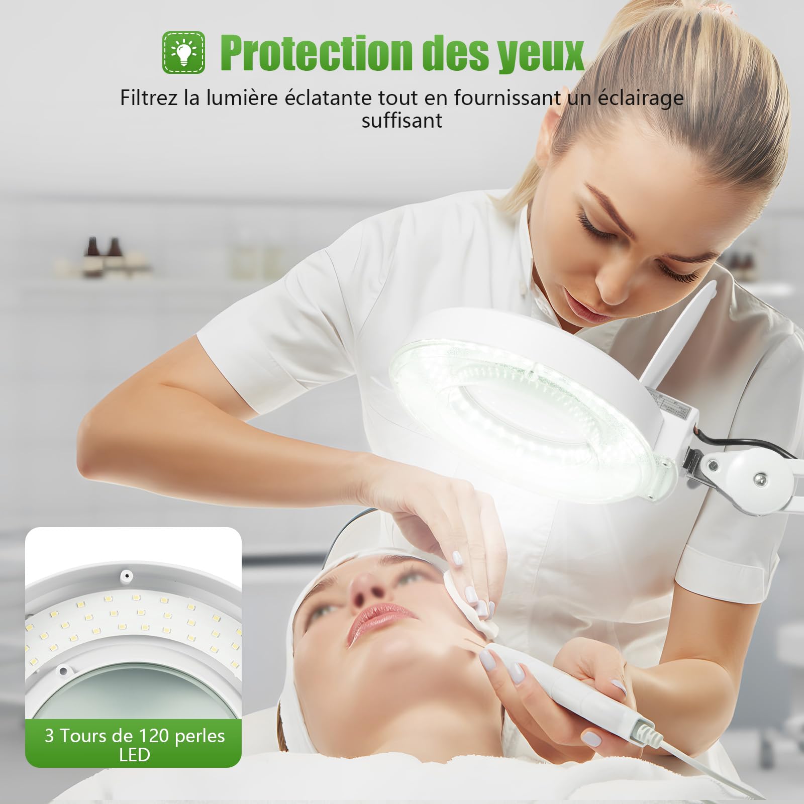 22W LED Lampe Loupe sur Pied Loupe Eclairante Lampe Esthetique Professionnel 5 Dioptres Lampe à Bras Pivotant Réglabl pour Salon de Beauté, Coiffure，Dentiste