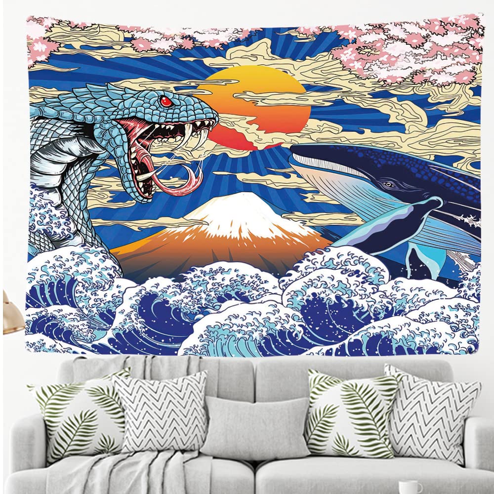 Ulticool - Appeso a Parete Decoración Casa - Serpiente Ballena Japón Arte - 200 x 150 cm Grande – Murales Alfombra Tapiz Pared - Tapices Decorativo para Habitacion Dormitorio Salon