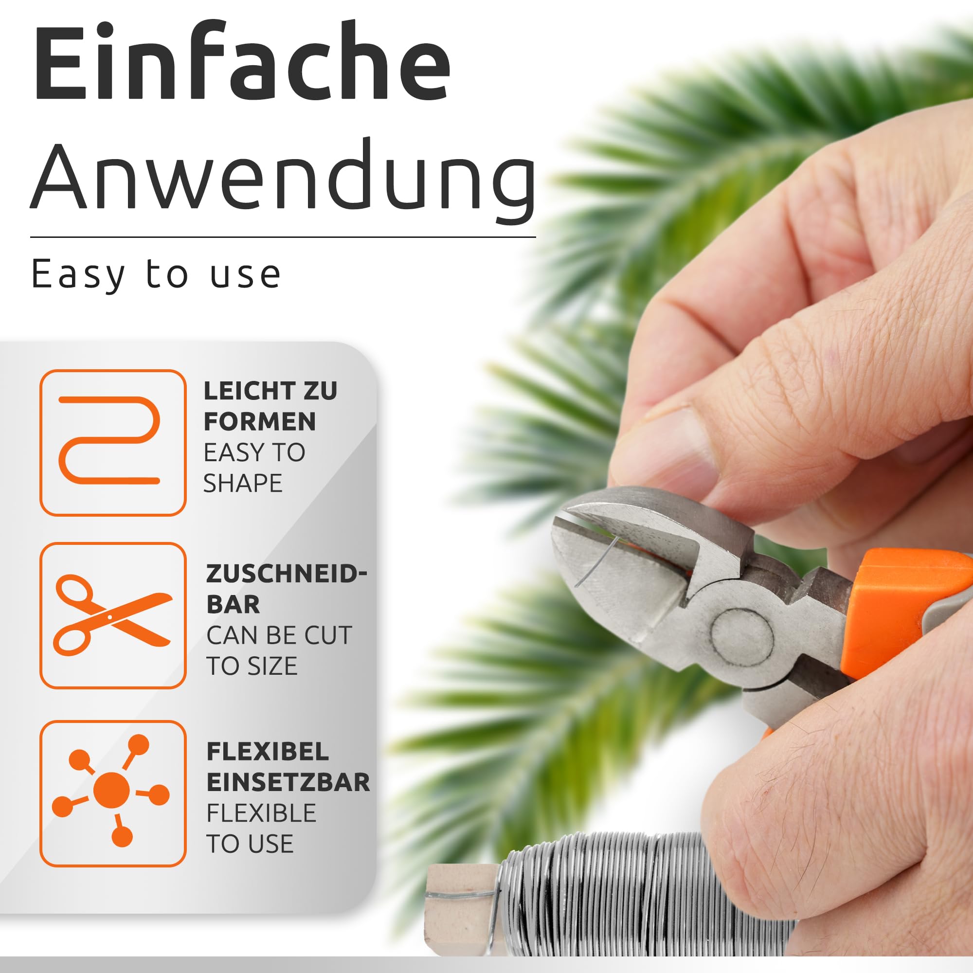 ECENCE 4x alambre de hierro para flores galvanizado, 0,65 mm alambre de unión a granel sobre base de madera, alambre de jardinería para fijar plantas y flores, alambre de fijación para jardín 35 m