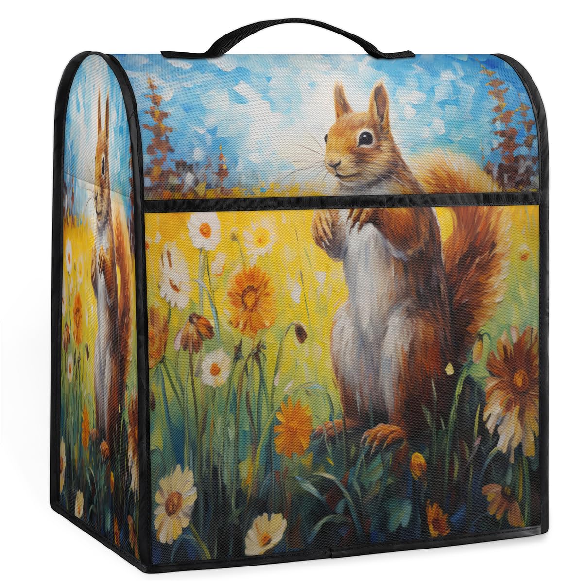 Coffee Maker Cover Cute Squirrel Flower Kitchen Appliance Covers Small Appliance Covers Blender Cover Juicer Cover Dust Covers for Kitchen Appliances with Top Handle and Pockets,Washable,C784