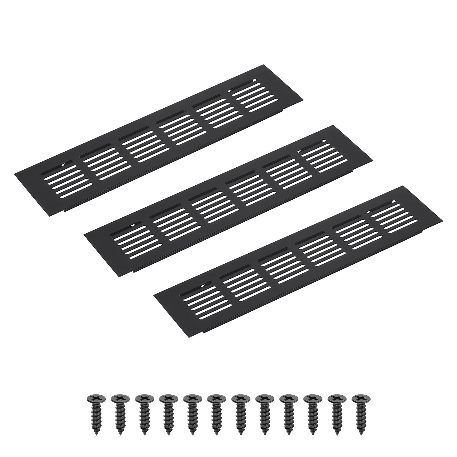 PATIKIL 10 x 2.4 Inch(250mm x 60mm) Rectangle Ventilation Grille, 3PCS Aluminum Air Vent Cover Louvered Ventilation Cover with Mounting Screws for Cabinet Closet Door Wardrobe, Black