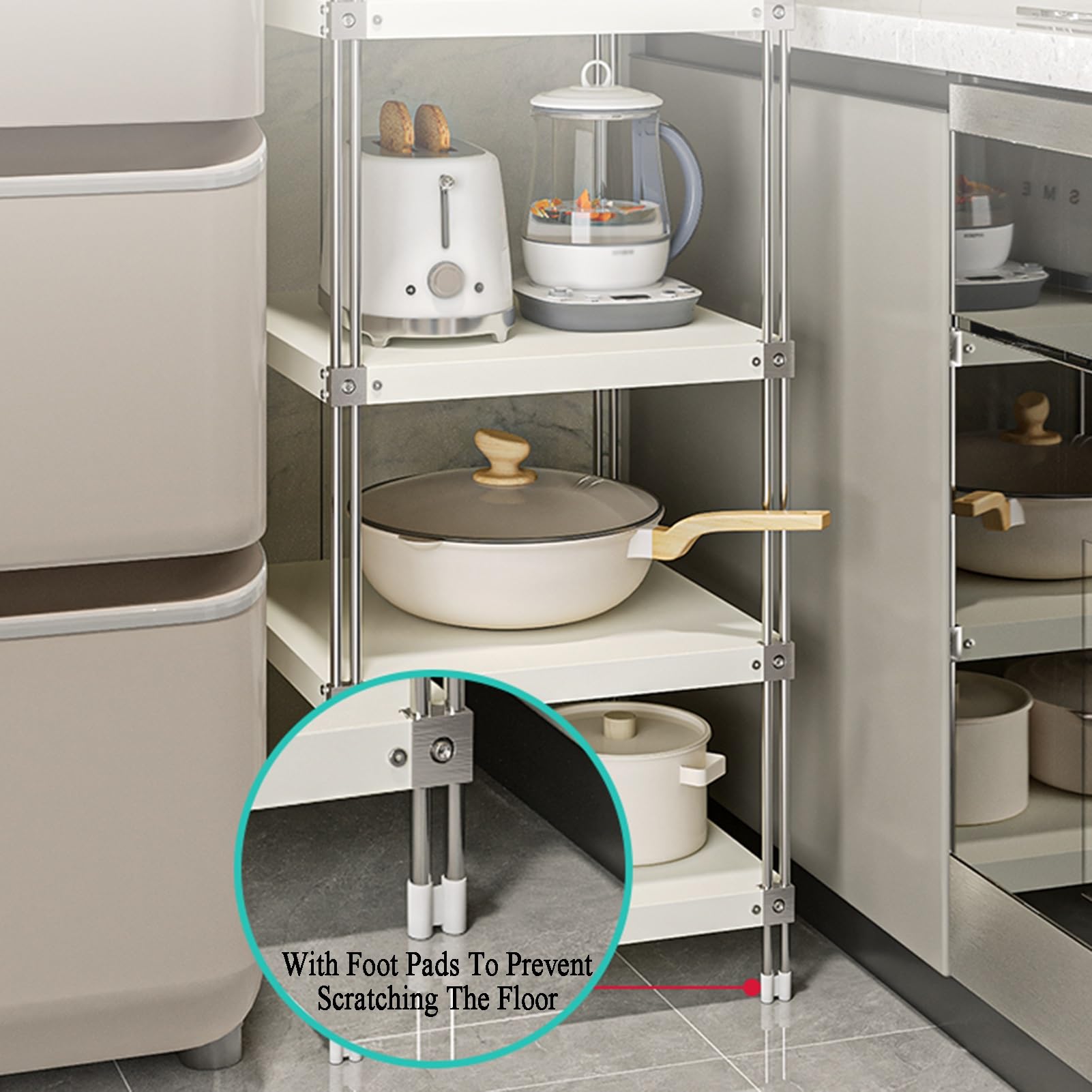 Scaffale regolabile in acciaio inox per ingresso, soggiorno, dispensa, bagno, 4/5/6/7 ripiani, design ad angolo, spazio stretto (bianco, 30 x 30 x 80 cm)