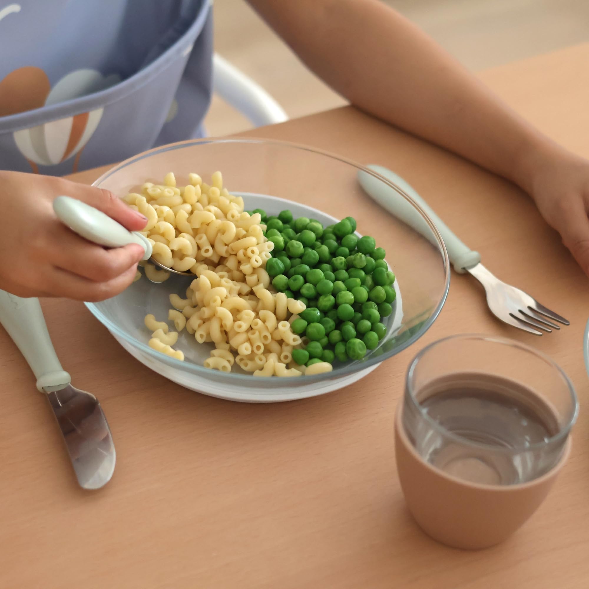 BÉABA x DURALEX, Set Bebé y Niño, 3 Platos de Vidrio Templado con Ventosas, Resistente, Saludable, Duradero y Fabricado en Francia, Misty Green