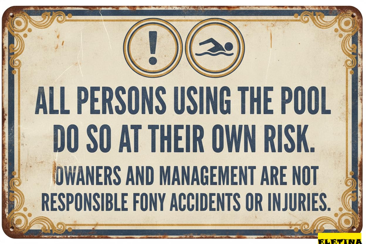 Swimming Pool Liability Warning Tin Sign, 8x12 Inch