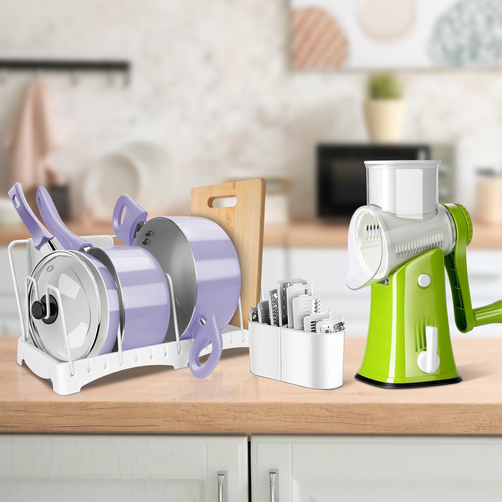Zvonema Pot and Pan Organizer for Cabinet & Rotary Cheese Grater