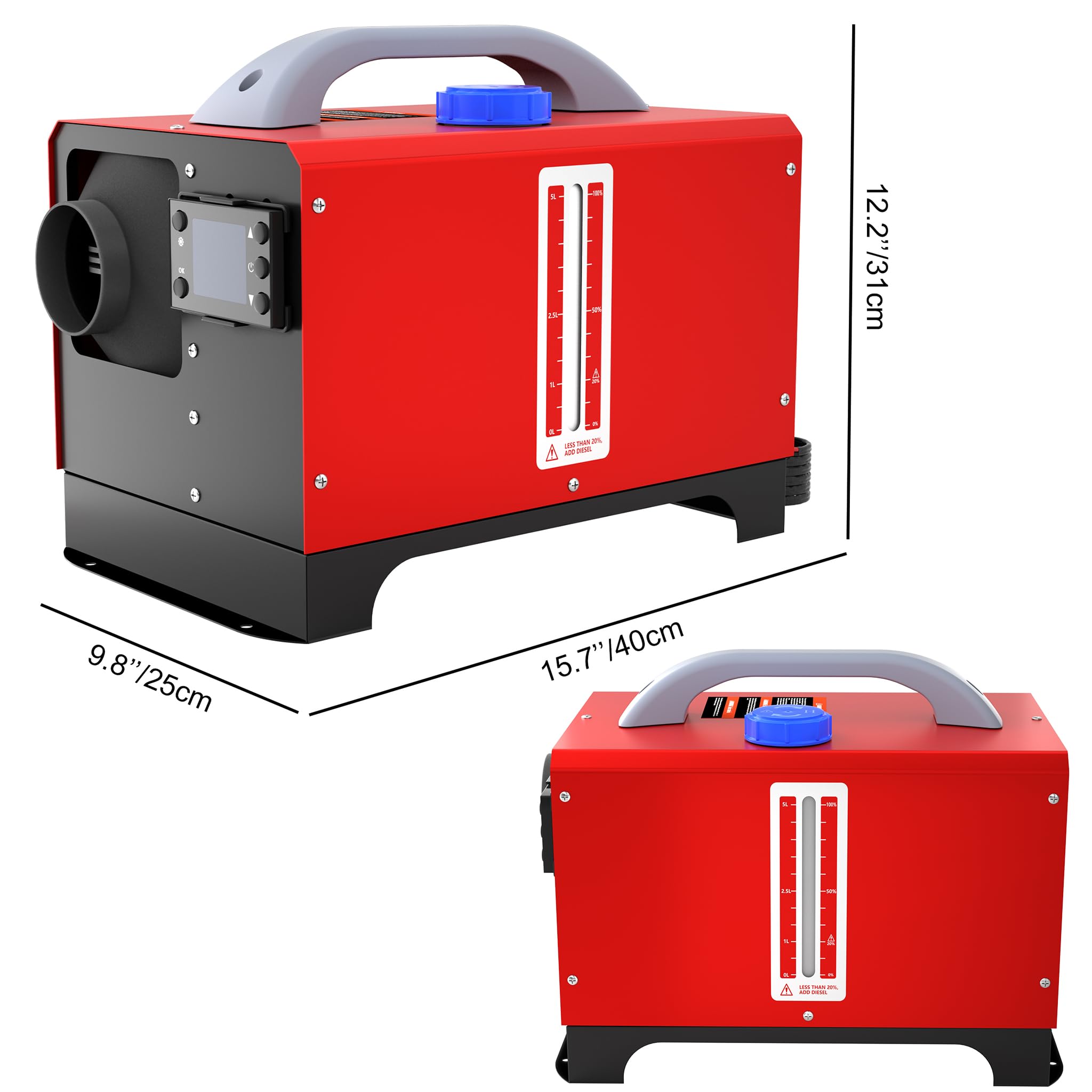 8KW Diesel Standheizung 12V Luft Dieselheizung mit Fernbedienung Air Diesel Heizung Set mit Display & Schalldämpfer, Fahrzeugheizung für Auto Wohnwagen Caravan Camper Boot (Type C, Rot)