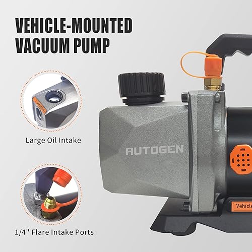 Miniatura 5 de AUTOGEN Bomba de vacío montada en un vehículo de una etapa 3.5CFM 12V DC 60 micrones 14HP para aire acondicionado refrigerante HVAC gris