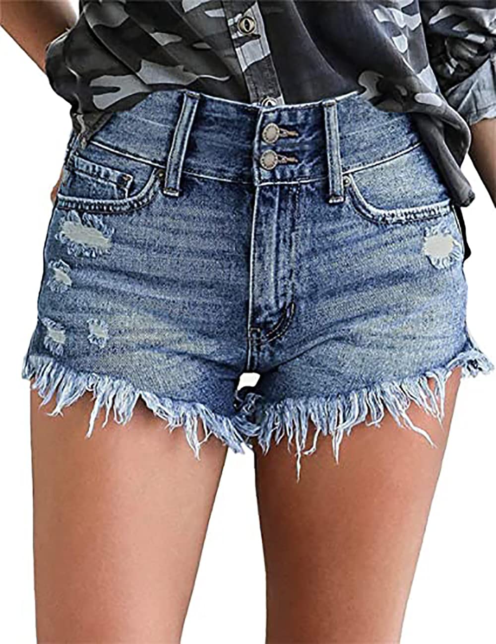 NecooerWomen Denim Shorts Casual Summer Mid Waist Stretchy Denim Jean Shorts