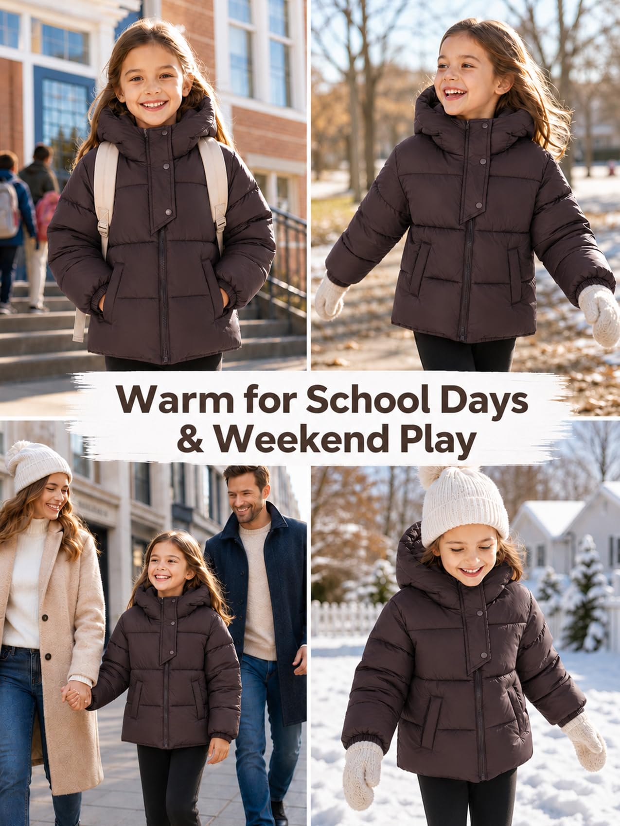 Piumino con Cappuccio Ragazze Cappotto Invernale Antivento Giacca Trapuntata Cerniere Giacca Calda Casual 4-13 Anni