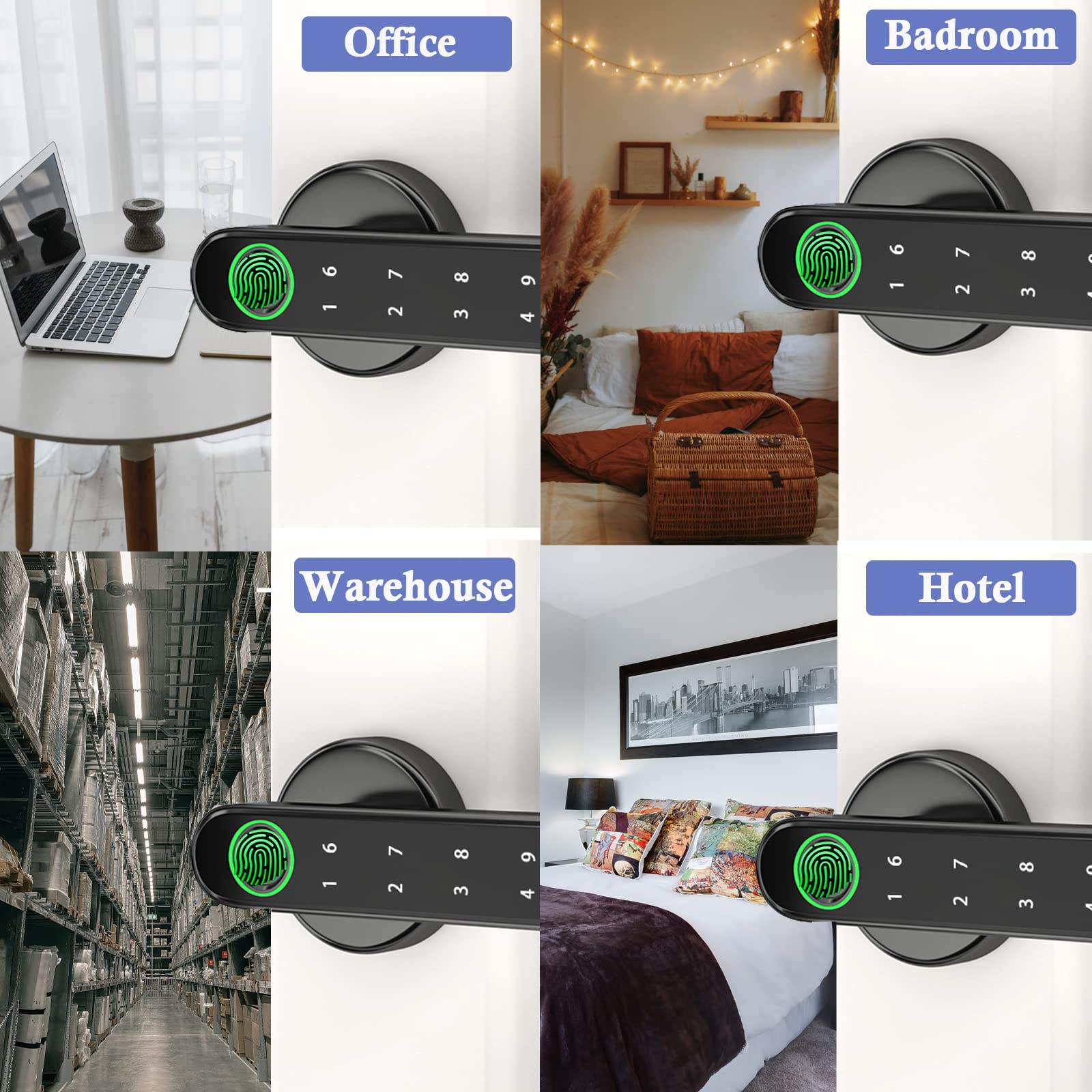 Serrure de porte intelligente à empreintes digitales, serrure de porte d'entrée sans clé avec application – cartes – clé de sauvegarde – empreintes digitales – codes, serrure de porte biométrique pour
