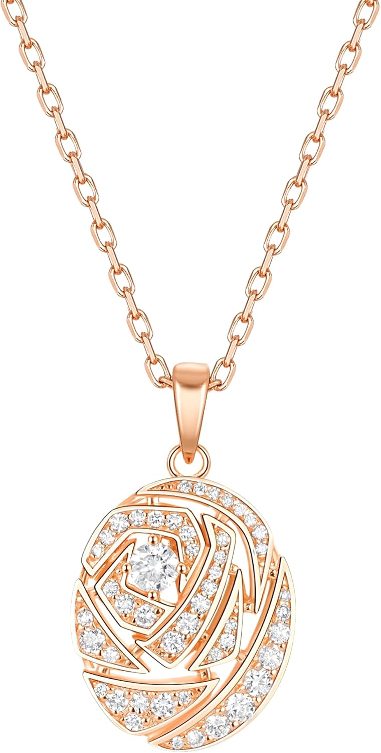 0.4 Carat LAB Grown Diamond Rose Flower Pendent Necklace in 925 Sterling Silver Dainty Necklace Jewelry Gifts for Women, VS1-VS2 Clarity, E-F Color