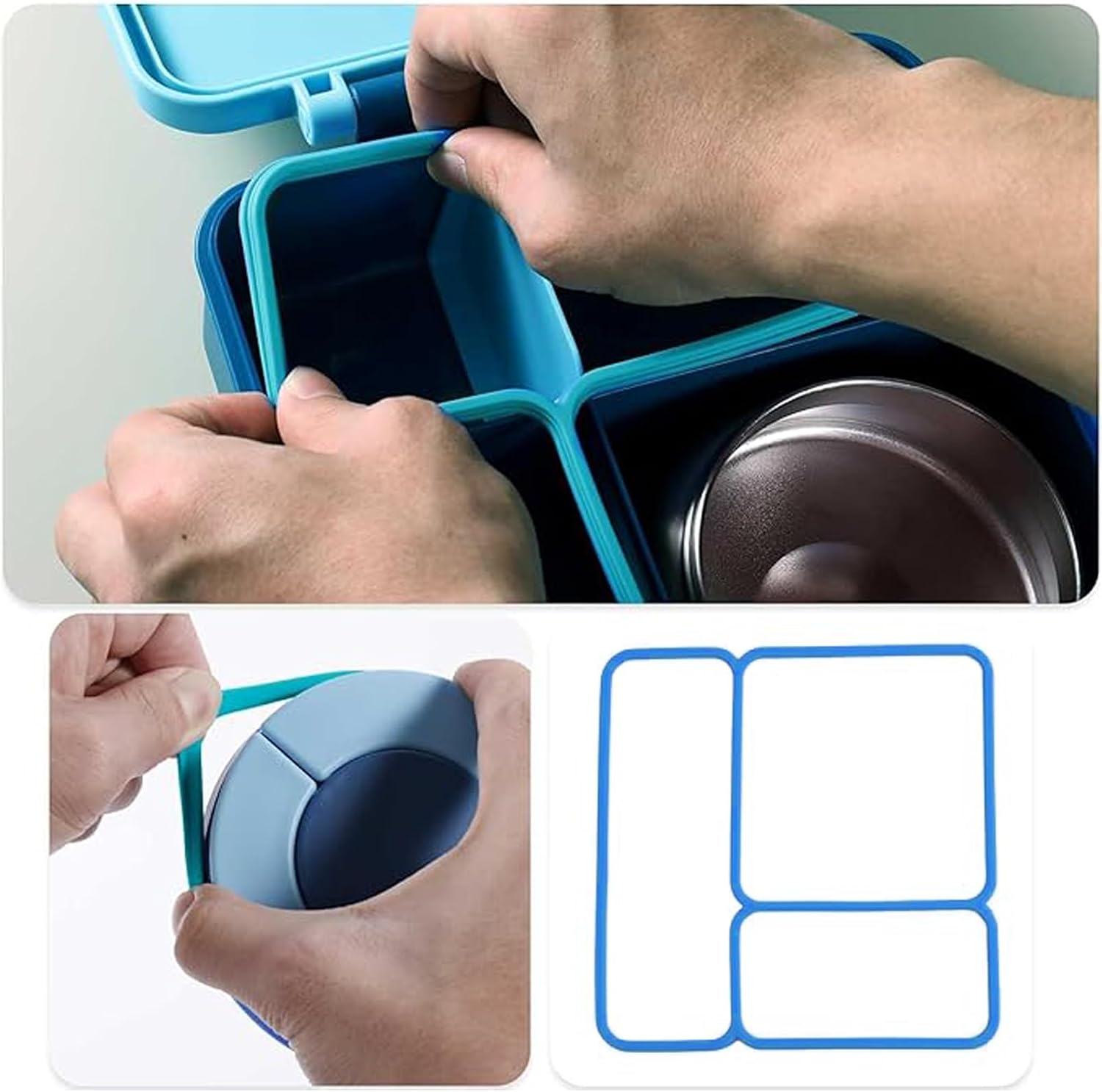 4-Pack Lid Seal Gaskets for OmieBox Kids Bento Box,Blue