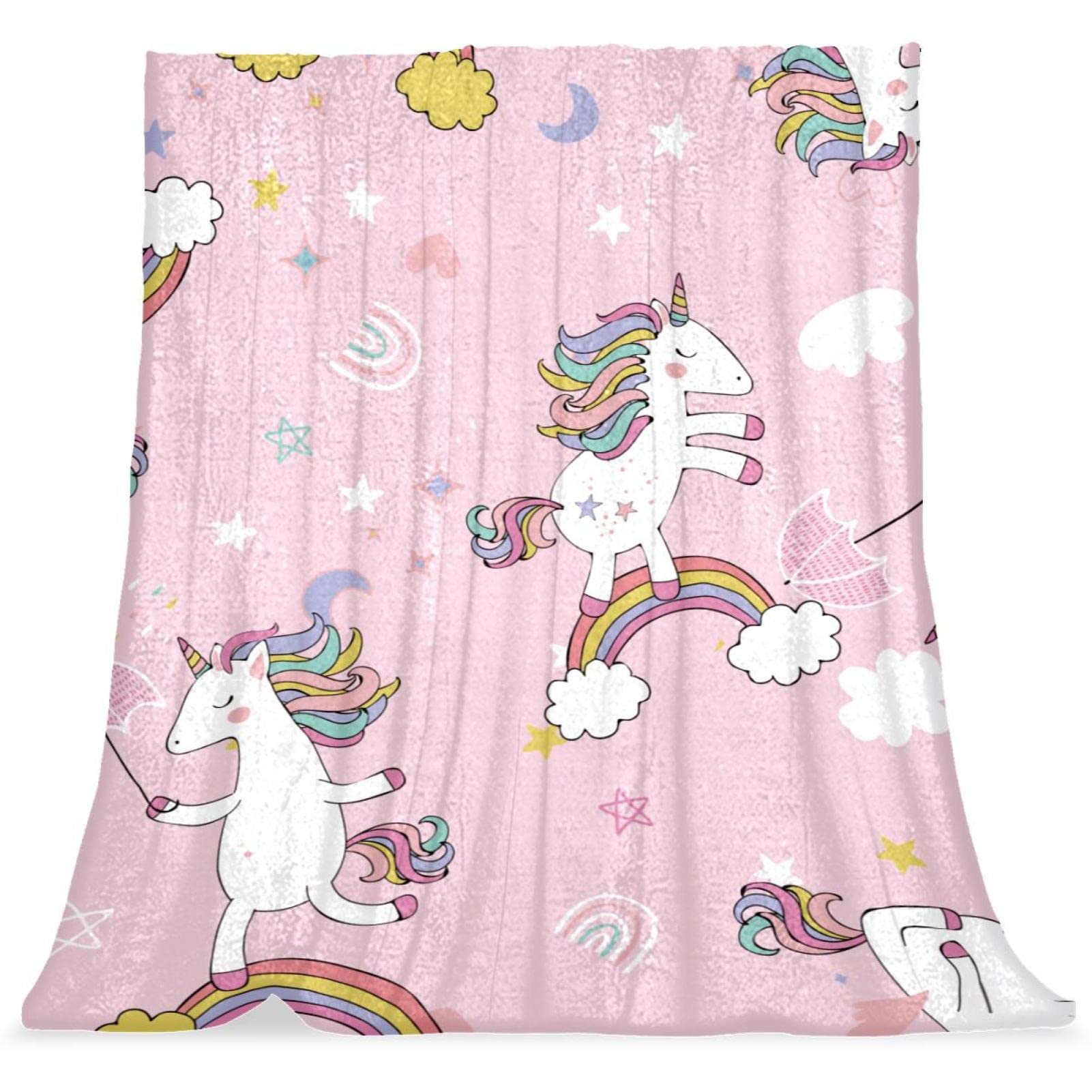 Couvre-lit licorne rose et arc-en-ciel moelleux pour lit d'enfant