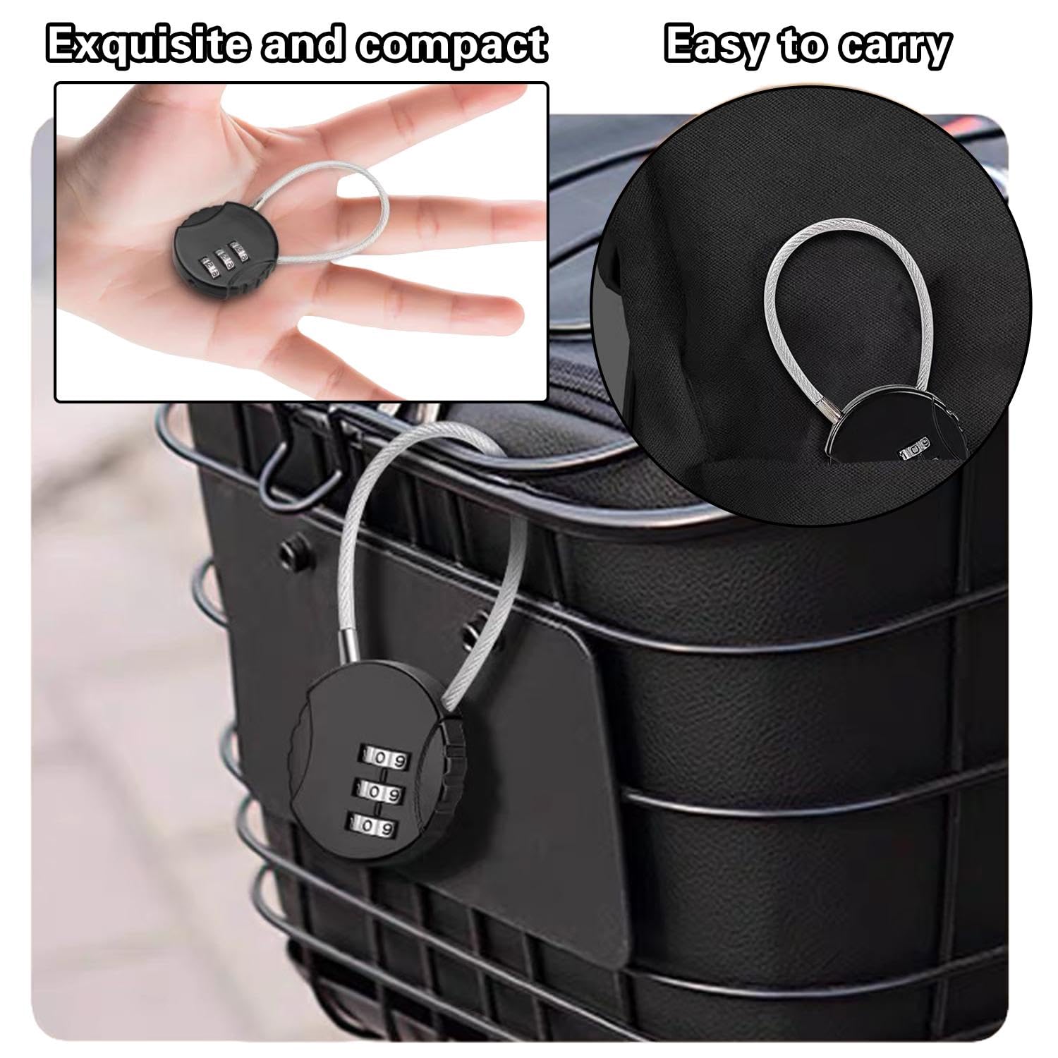Cadenas à Câble Rétractable - Lot De 3 - Code 3 Chiffres - 50 Cm