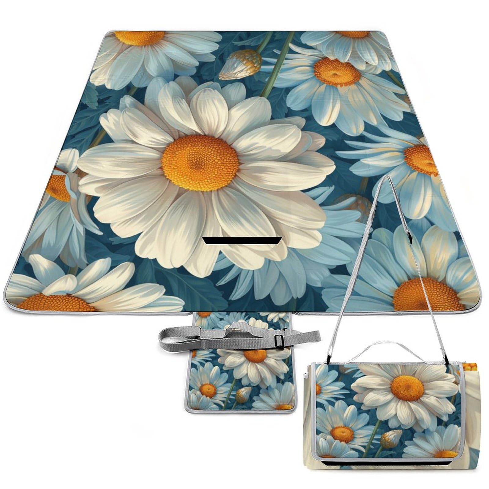 3D Impression Marguerites Couverture Pique Nique Fleurs Tapis Pique Nique Nappe Picnic Couverture De Pique-Nique pour Camping, Parc, Jardin 148x148cm
