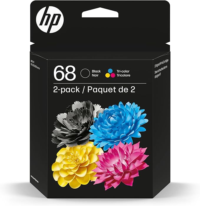 HP 68 Black/Tri-Color Ink Cartridges (2-Pack) | Works Envy 6100e, 6500e Series | Eligible for Instant Ink | 6L6S2TN