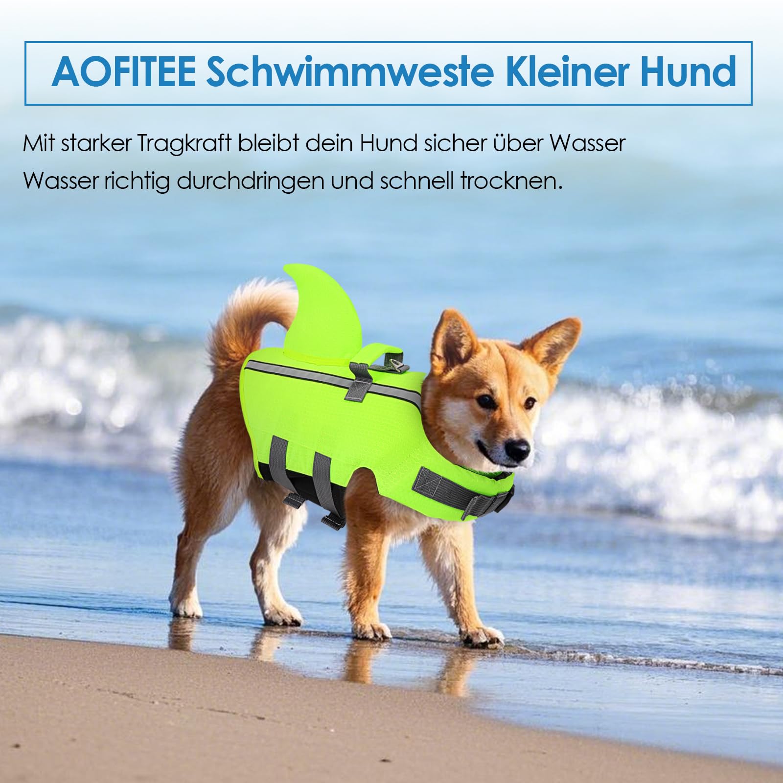 AOFITEE Gilet de Sauvetage pour Chien avec Nageoire - Réglable Gilet de Natation pour Chien Petit et Moyen Haute Flottabilité, Poignée de Sauvetage, Bandes Réfléchissantes - pour Natation, Bateau