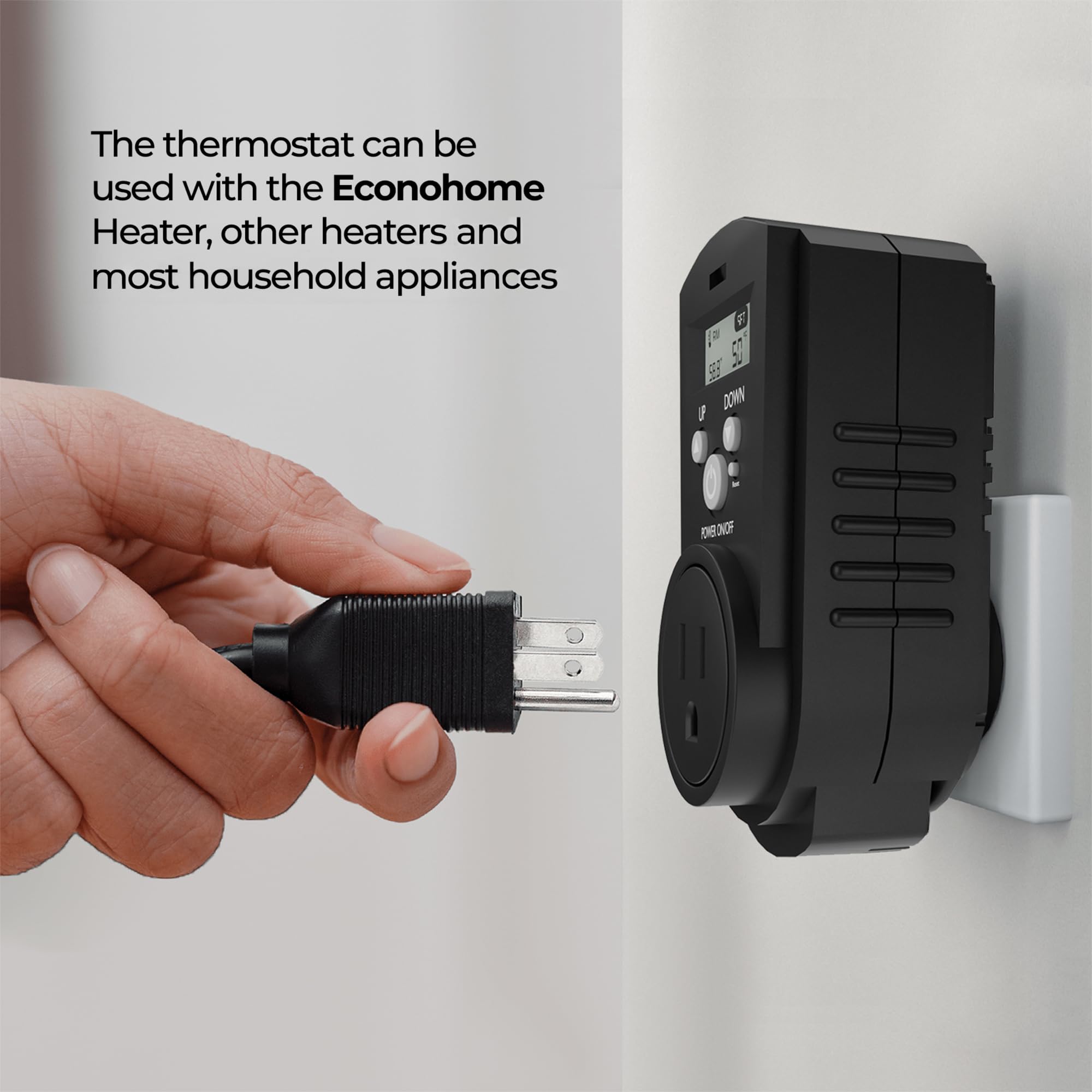 EconoHome - Termostato digital enchufable - Termostato programable con visualización LCD, control de temperatura y botones de encendido, compatible con montaje en pared y calentador portátil,