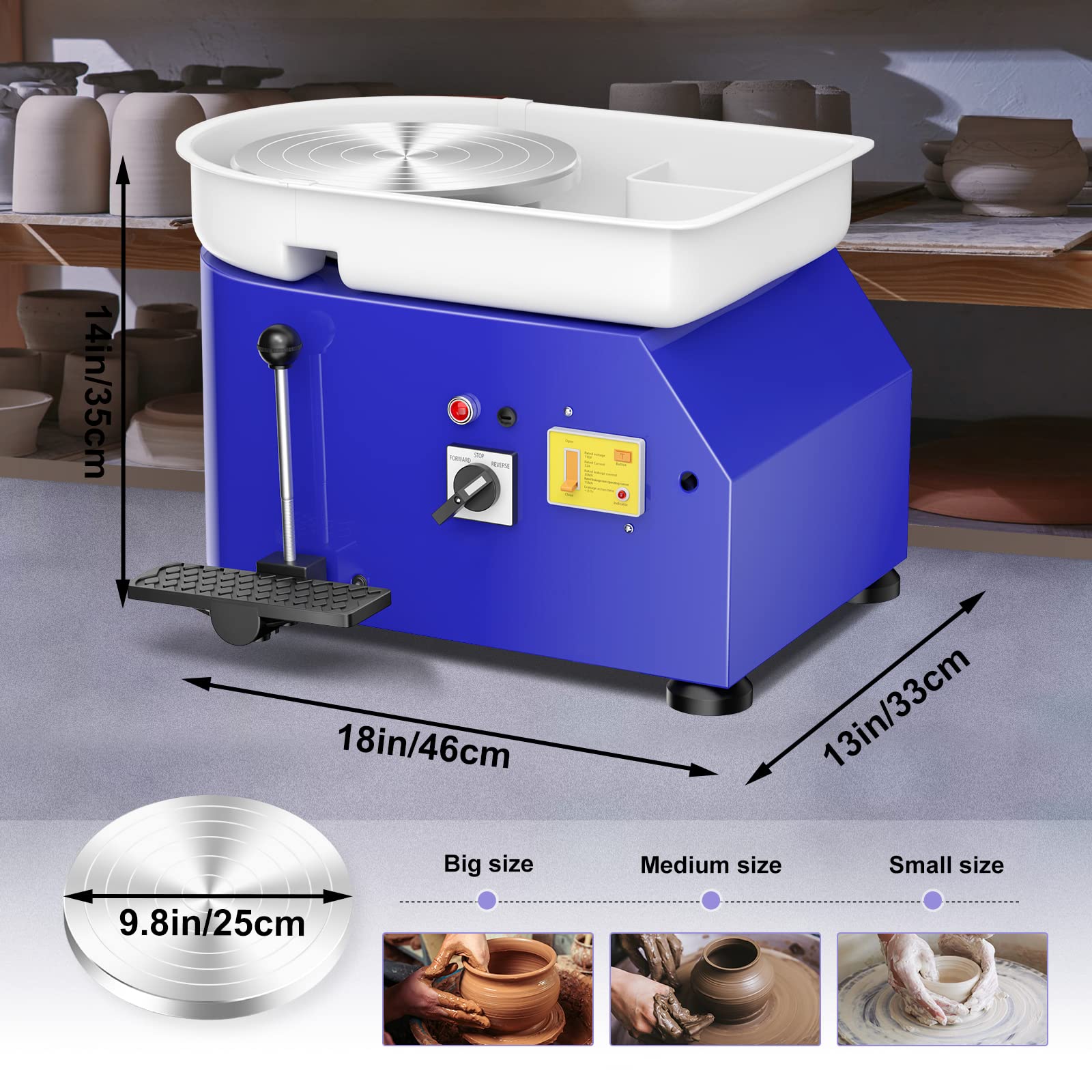 Torno Alfarero Eléctrico,25CM Torno Ceramica que forma la Máquina 350W Bricolaje Eléctrico Herramienta de Arcilla con Pedal y Lavabo Desmontable Para el Trabajo de Cerámica Arte Artesanía
