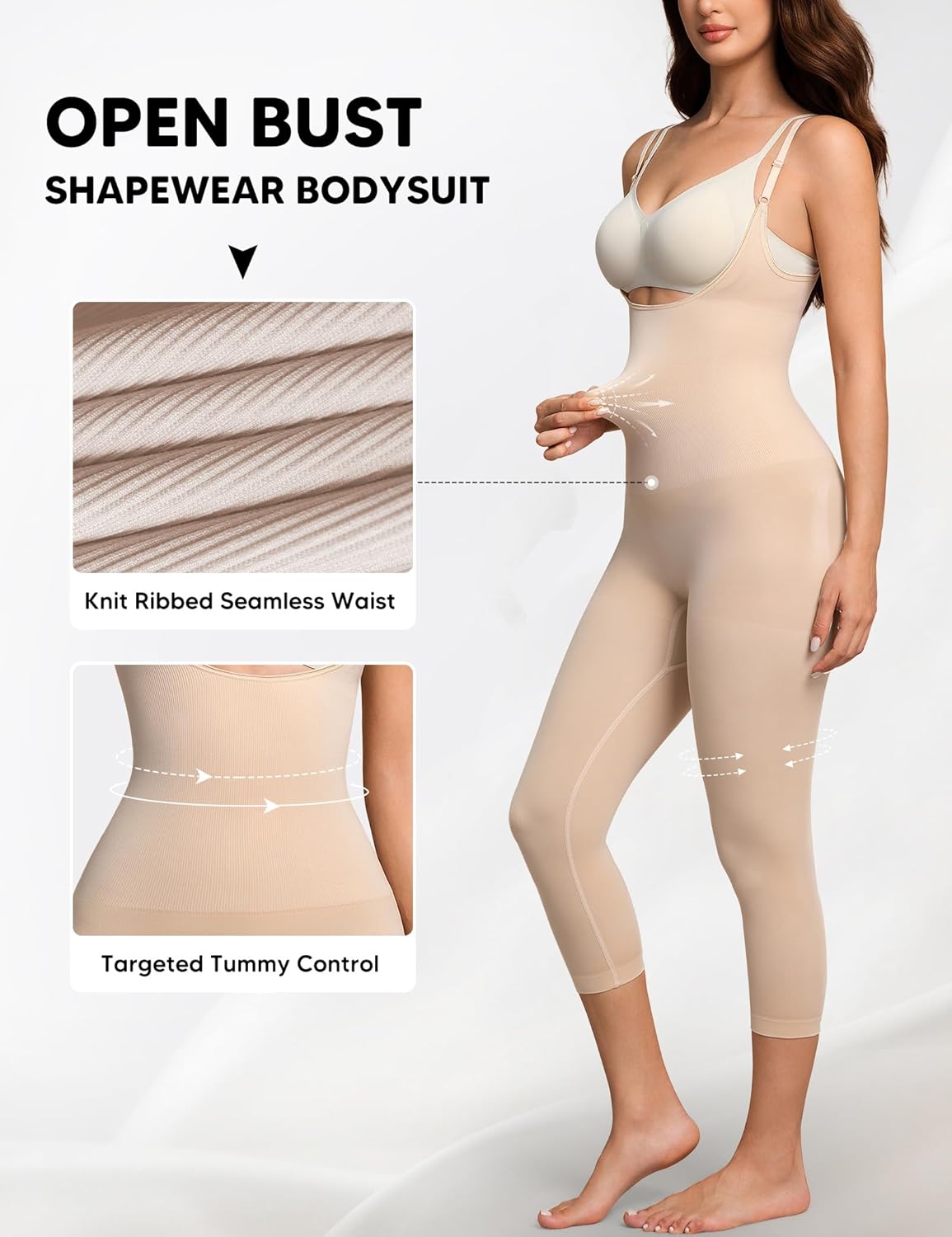 Women Open Bust Bodysuit Seamless Tummy Control Full Body Shaper Shapewear Capri Butt Lifter Thigh Slimmer - Image 4
