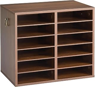 VEVOR Wood Literature Organizer 12 Compartments Office Mailboxes Brown | Countertop Literature Sorter for Files Documents Papers, with Adjustable Shelves, for Office, Home, Classroom Organization