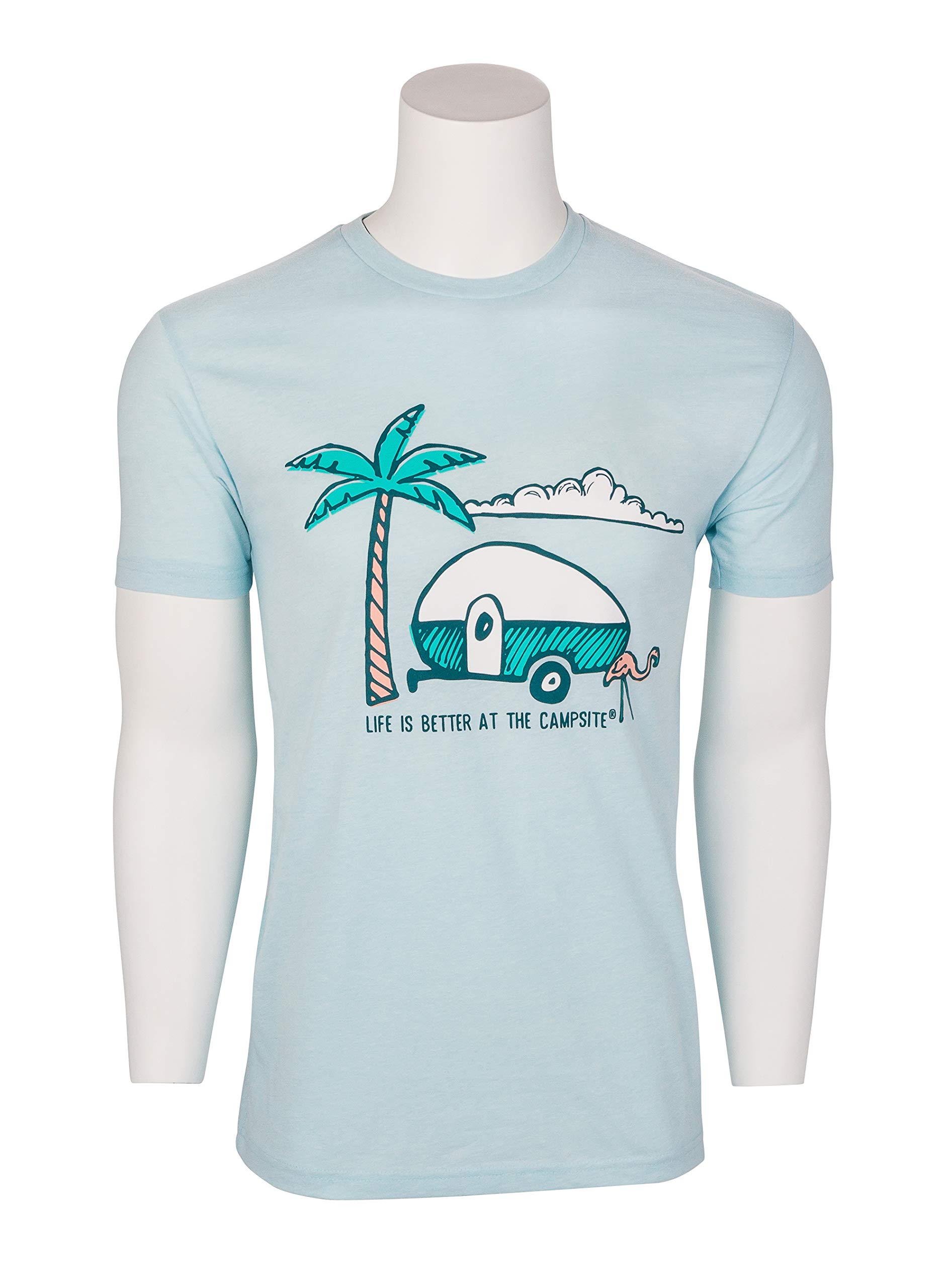 Camco "Life is Better at The Campsite Crew Neck Short-Sleeve Palm Tree T-Shirt (Ice Blue, Large) (53337)