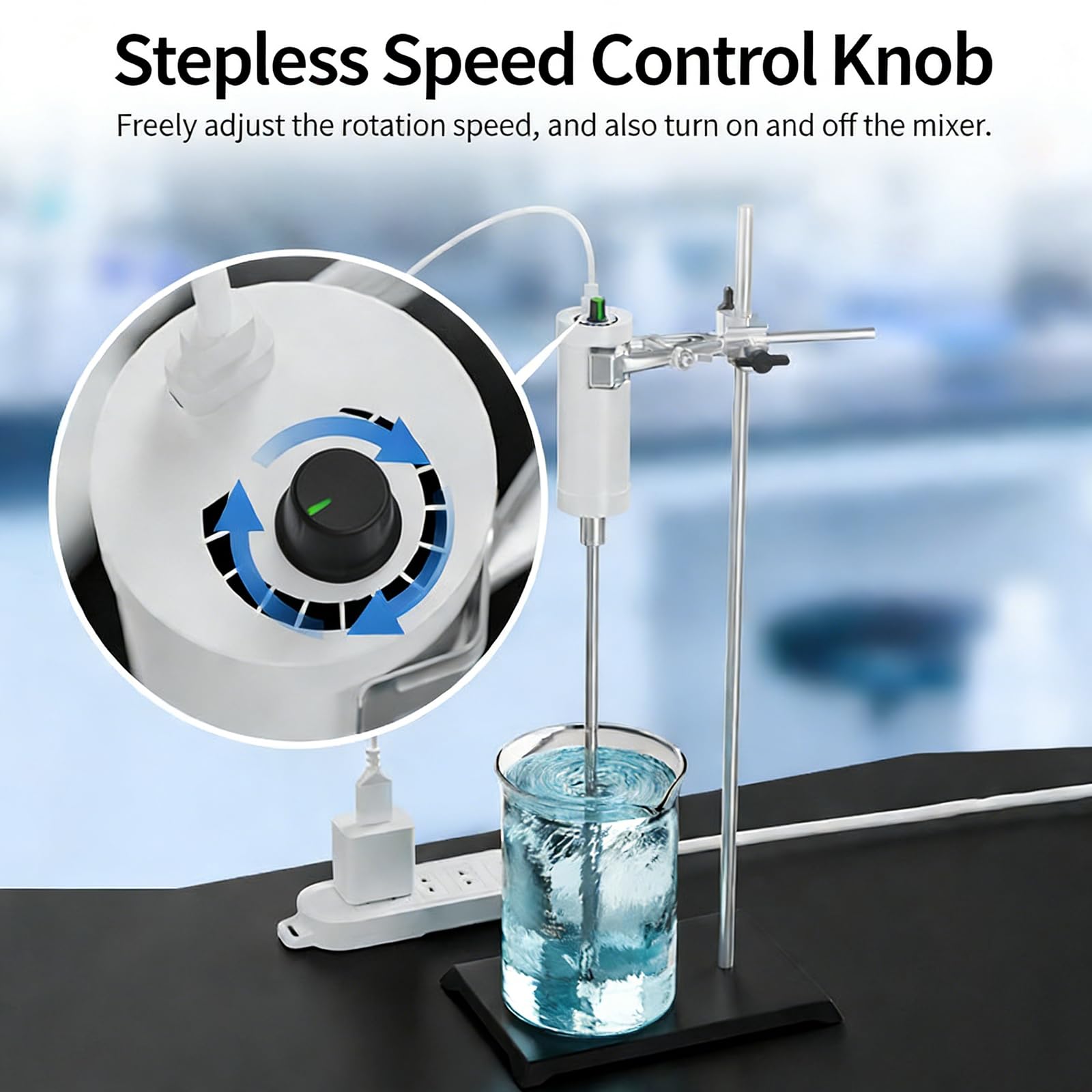 GZPKJ Mezclador Eléctrico De Laboratorio, Agitador Eléctrico De Varilla, Viscosidad 1000-2000 CPS, para Recipientes De H₂O De 500 Ml a 3 L, Control De Velocidad Continuo, para Experimentos Químicos