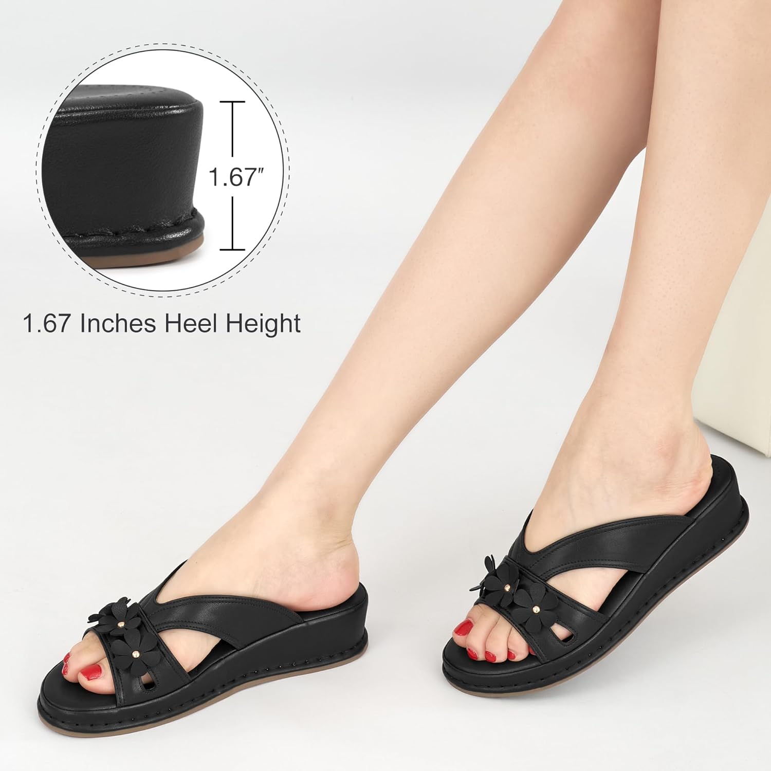 Ecetana Sandals for Women Wedge Slides Dressy Summer Comfortable Memory Foam Slip on Casual Platform Shoes