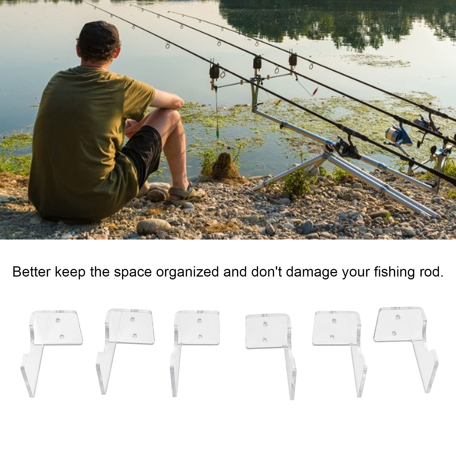 Cyrank Acrylic 6pcs Wall Mounted Fishing Rod Holder, Garage Fishing Pole Storage Organizer