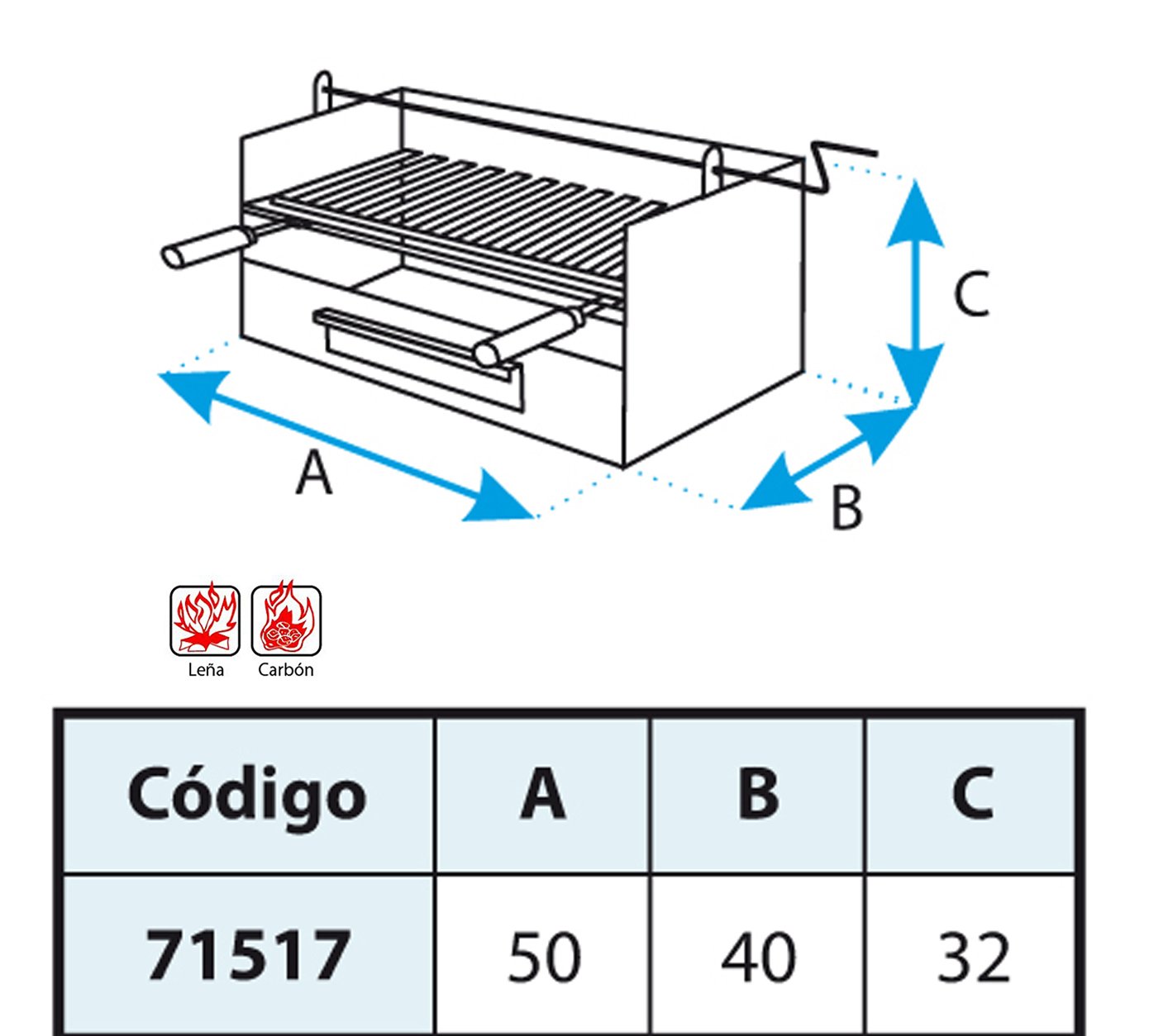 IMEX EL ZORRO 71517 Tiroir pour Barbecue avec Broche et Grille en Acier Inoxydable 50 x 40 x 33 cm