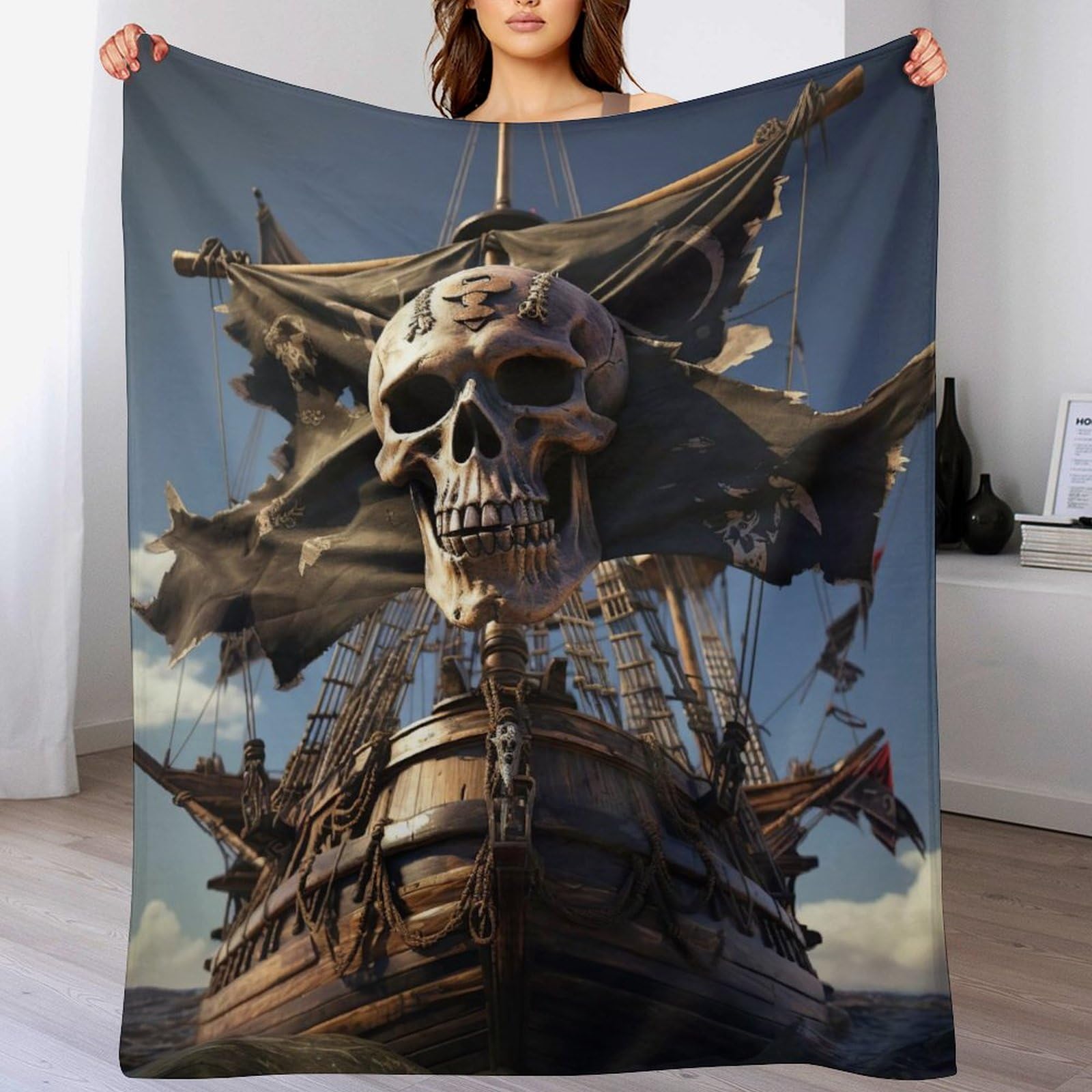 Plaid couverture de chauve-souris pirate en flannel polaire lit canapé 130x180cm