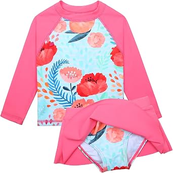 XFGIRLS Girls Swimsuit Toddler Girl Two Piece Long Sleeve Bathing Suit Swimwear Swimming UPF 50+