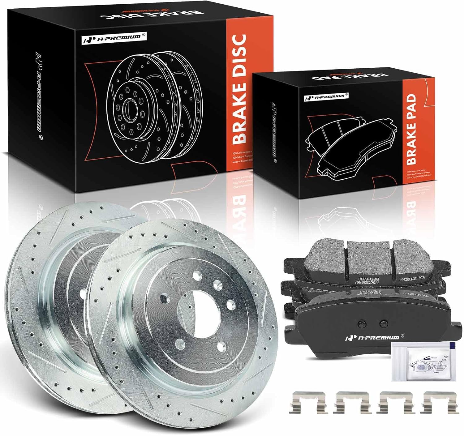 A-Premium 12.40 inch (315mm) Rear Vented Disc Brake Rotors + Ceramic Pads Kit Compatible with Select Cadillac Models - ATS 2016 2017 2018 2019, 6-PC Set