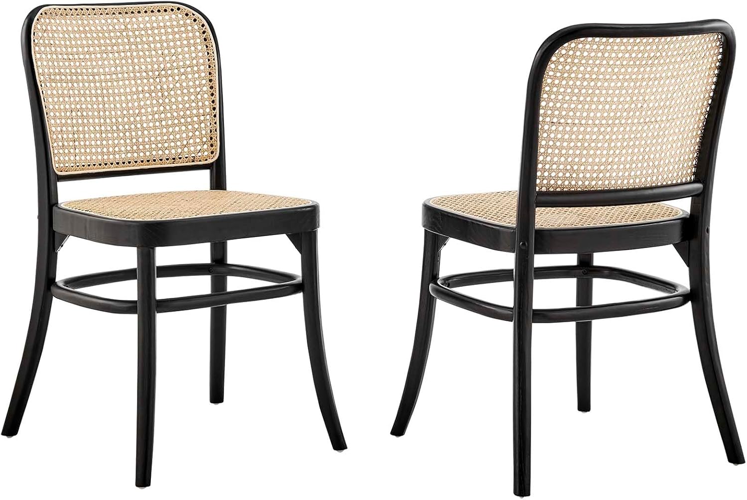 Modway Winona Elm Wood Cane Rattan Seat, Dining Side Chair - Set of 2, Black