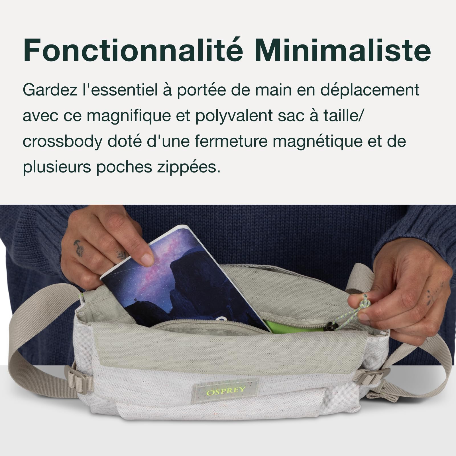 Osprey Arcane Earth Sac banane unisexe, 2L, Pediment Grey Block