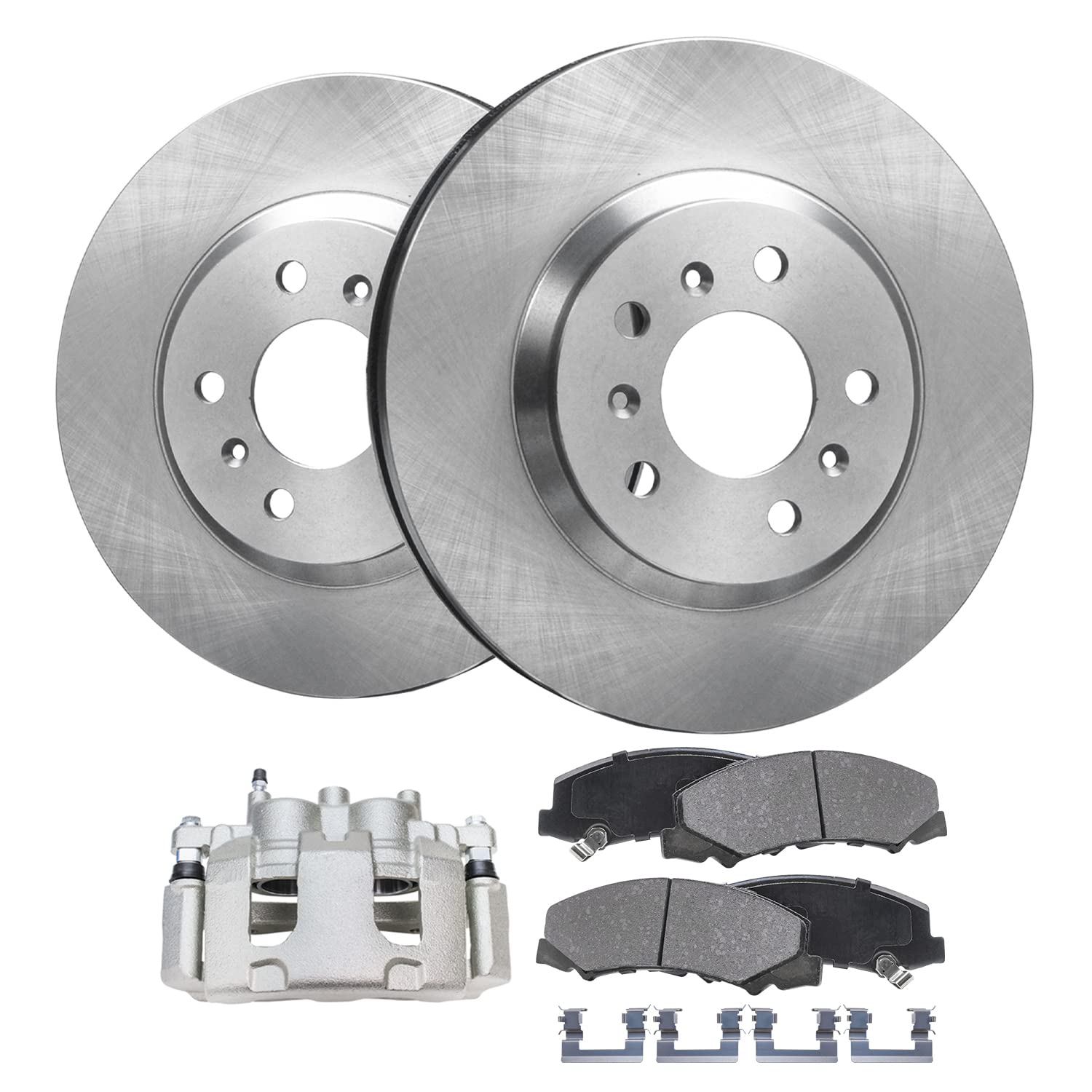 Detroit Axle - Front Disc Brake Rotors Brake Pads + Right Brake Caliper