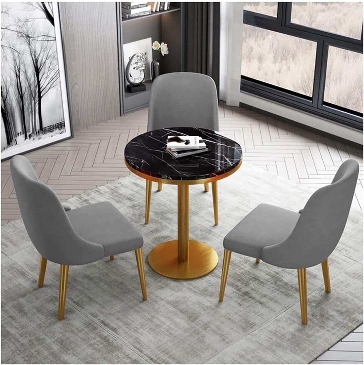 Conference Reception Room Coffee Table with Chair Office Table and Chair Combination Balcony Negotiation Furniture Set European Simplicity Bedroom Restaurant Ho,Grey-80cm