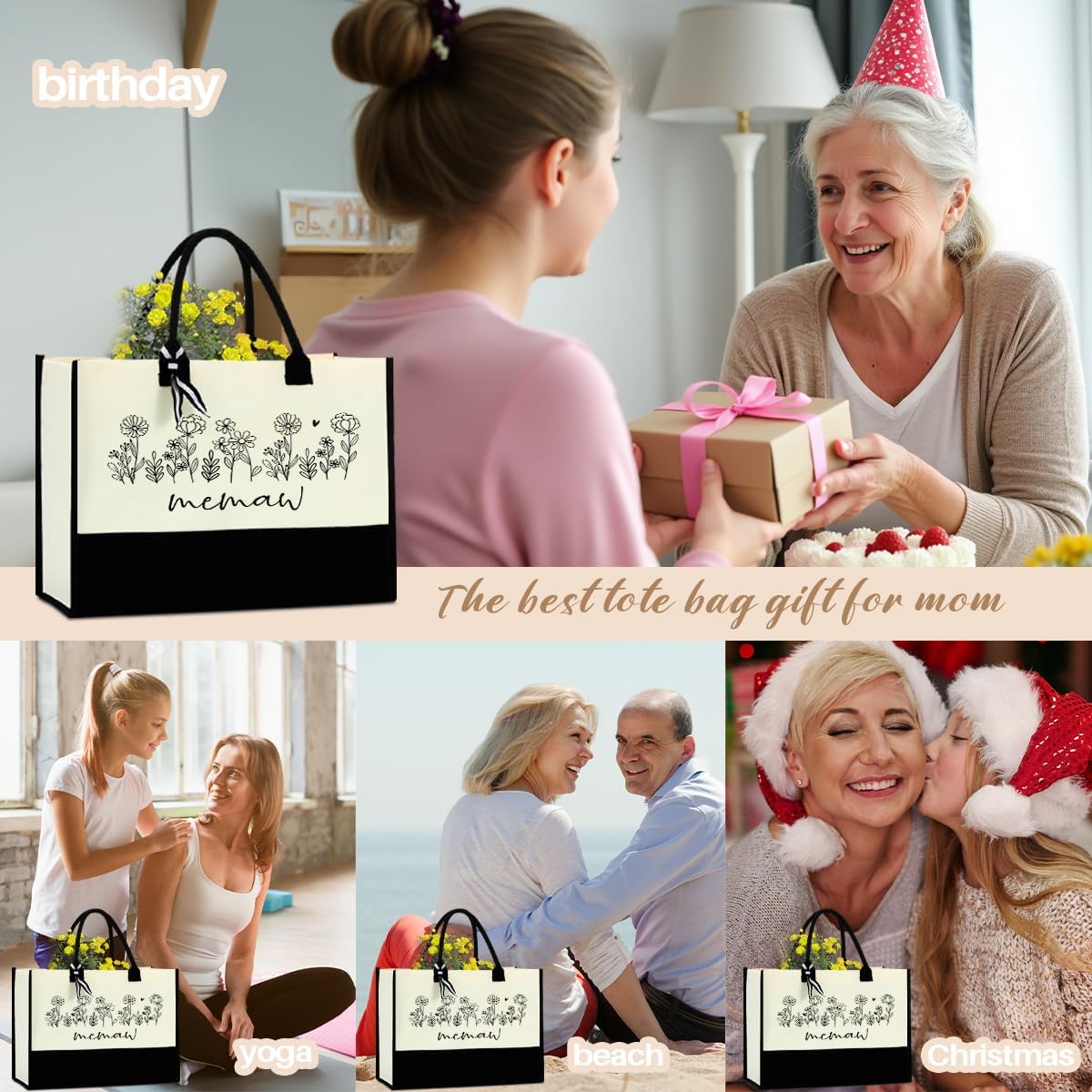 Mothers Day Gifts Grandma Mimi Gigi Mamaw Memaw Abuela Gifts Tote Bag for Women Female Holiday Vacation Beach Bag