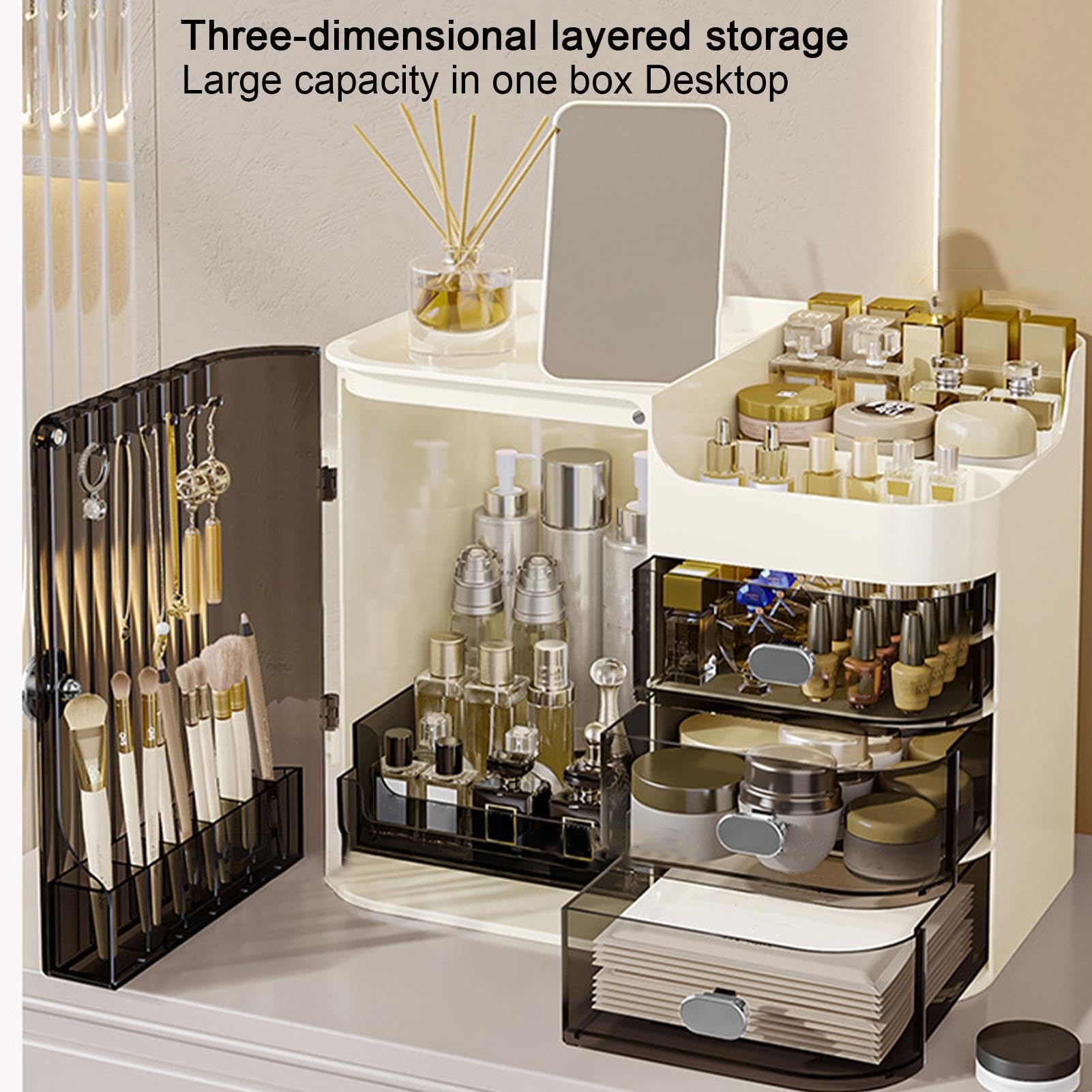 1 organizer per cosmetici da scrivania, organizer per cosmetici con | cassetti, contenitore per cosmetici da donna con scomparti multipli per mascara, fermagli per capelli, sopracciglia, 30 x 24