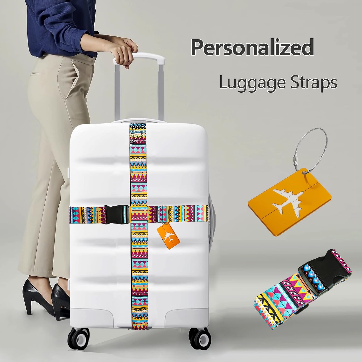 Luggage Straps for Suitcases TSA Approved Personalized Cinch Travel Belt Luggage Tie Carry On Bag Adjustable (Bohemian)
