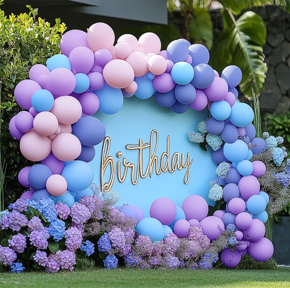 Purple Blue Pink Balloon Garland Double Stuffed Lavender Lilac Dusty Blue Pastel Balloon Arch Kit For Baby Shower Gender Reveal Baptism Birthday Party Decoration