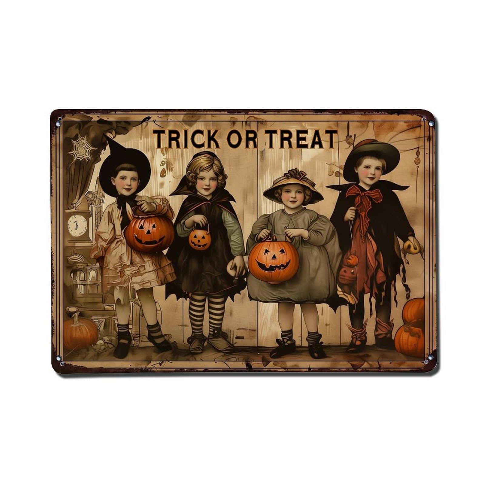 Trick Or Treat Children Pumpkins Tin Sign Metal Poster Vintage Metal Signs for Home Man Cave Bar Cafe Kitchen laundry room Wall Decorations Gift 8x12Inch